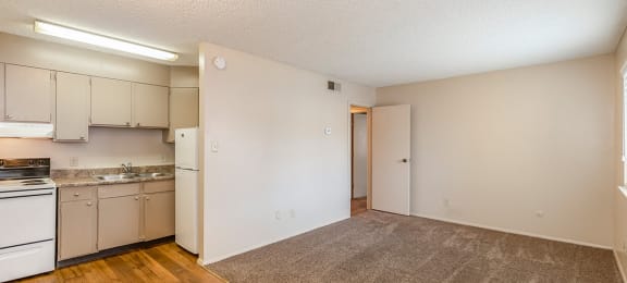East One Bedroom Kitchen and Living Room at Raintree Apartments, Kansas, 66614