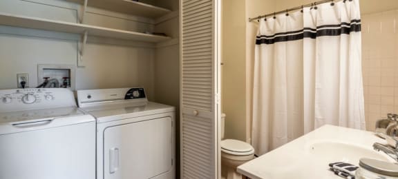 Washer, Dryer, & Bathroom at Coach House Apartments, Kansas City, MO