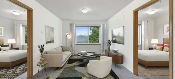 Living room at Lakewood Meadows Apartments in Lakewood, WA