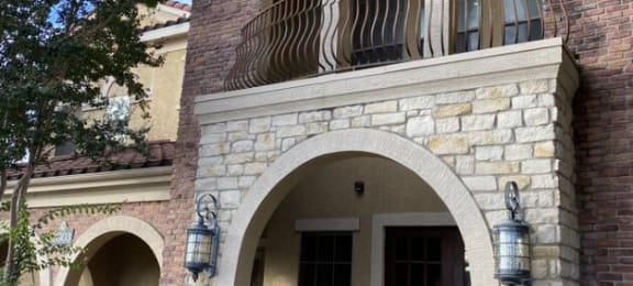 Exterior stone entry at The Sorento Apartments in San Antonio TX