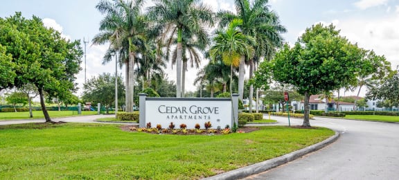 Monument sign at Cedar Grove Apartments in Miami Gardens FL