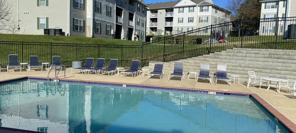 Fredericksburg Apartments - England Run North - Pool with Lounge Chairs and Tables