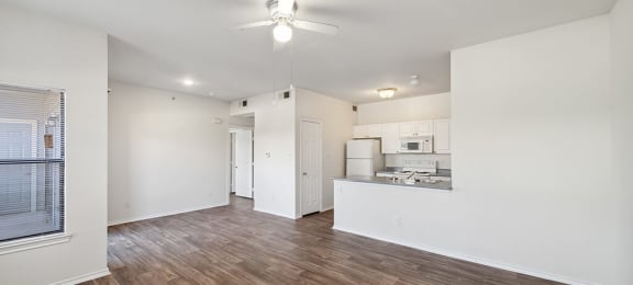 Vacant Kitchen and Living Room 2 Bedroom at Tivoli apartments in Dallas TX