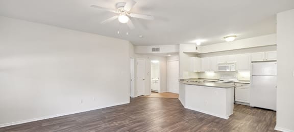 Vacant Kitchen and Living Room at Tivoli apartments in Dallas TX