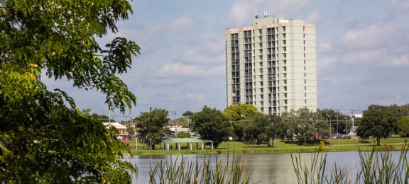 Episcopal Catholic Apartments in Winter Park, FL lake view from community