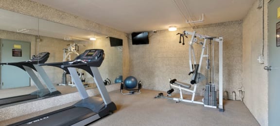 Apartments for Rent in Sherman Oaks - Brody Terrace - Fitness Center with a Bench Press Machine and a Treadmill