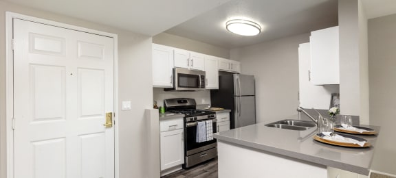 Apartment Kitchen at 55+ FountainGlen Seacliff, Huntington Beach, CA