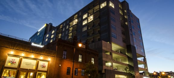 Nighttime Exterior of Arena Place Apartments