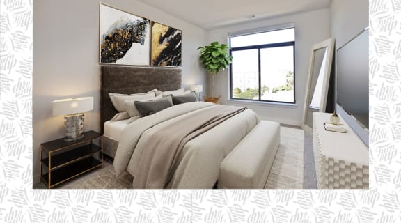 Carpeted Bedroom at Fahrenheit Apartments, Washington