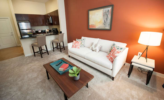 Living Room With Kitchen View at Link Apartments® Manchester, Virginia