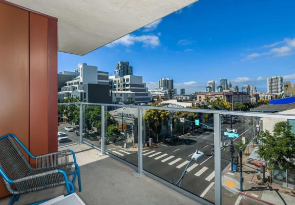 Large Balcony with downtown San Diego view at F11 Luxury Apartments