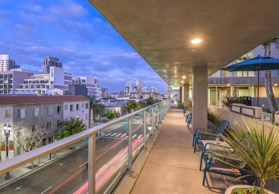 Terrace Balcony with downtown San Diego view at F11 Luxury Apartments