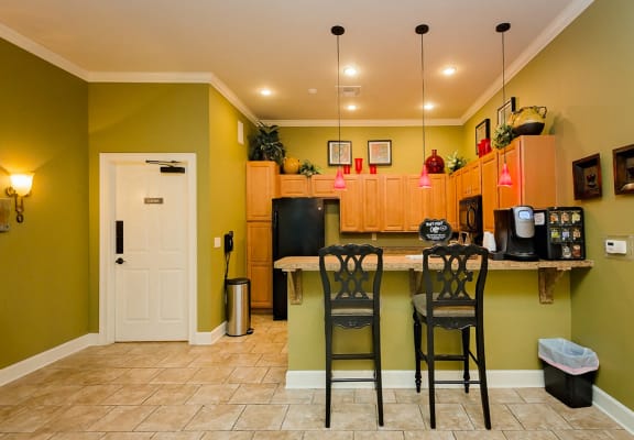 communal kitchen area at Cypress Cove apartments