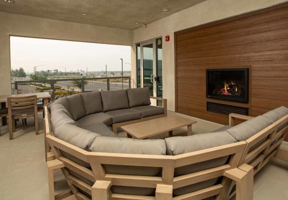 Patio seating with fireplace at ALLURE AT 2920, Modesto, CA