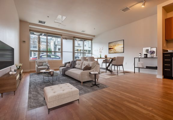 spacious living area with hardwood floors