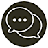 A white speech bubble icon on a black circular background.
