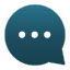 A blue speech bubble with three white dots inside.