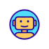 A blue and yellow robot icon with a smiling face.