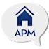 A speech bubble with a house icon and the letters APM.