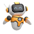 A cartoon robot with a white and orange body and a smiling face.