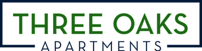 A logo for "Three Oaks Apartments" is displayed.