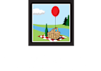A cartoon image of a house with a red balloon in front of it.