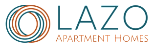 The image is a logo for a company named "LAZO" that provides apartment homes.