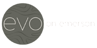A logo with the text "evo on emerson" is displayed.