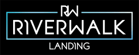 the logo for riverwalk landing on a black background