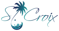a logo with a wave and a palm tree