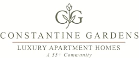 A logo for a luxury apartment home community called Constantine Gardens.
