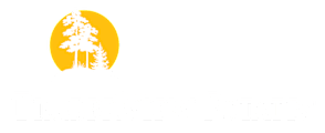 A logo with a yellow circle and trees inside it.