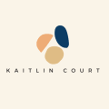 a minimalist logo with three different colors on a tan background