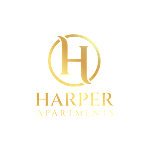The image is a logo for Harper Apartments.