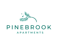 a logo for pine brook apartments on a white background