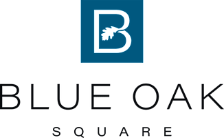 the logo for blue oaks square apartment homes with a tree in front of it