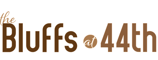 The text "the Bluffs 44th" is displayed in a large, brown font on a green background.