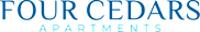 The image displays the name of a place called "Four Cedars Apartments".