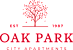 A logo for Oak Park City Apartments featuring a tree and the year 1987.