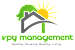 A logo for vpy management with a house, sun, and tree.