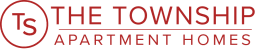 a red logo with the words the townhouse apartment homes