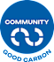 A blue circle with the words