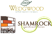 Three apartment home logos are displayed, one for Wedgewood, one for Shamrock, and one for Raleigh Apartments.