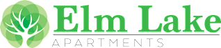 The image is a logo for Elm Lake Apartments.
