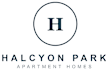 A logo with a circle around a letter H and the words Halcyon Park Apartment Homes below it.
