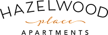 The image is a logo for Hazelwood Place Apartments.