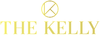A logo with a circle and a line through it, with the words "THE KELLY" written below it.