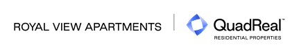 A logo for QuadReal Residential Properties is displayed next to the text "Royal View Apartments".