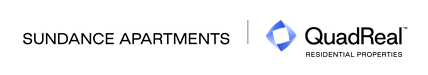 The image is a logo for Sundance Apartments and QuadReal Residential Properties.