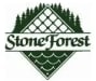 a logo of stones forest with a lake and trees